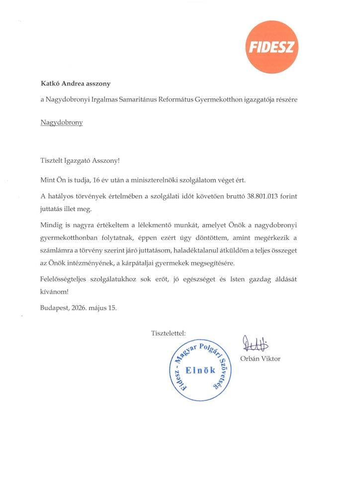 Orbán Viktor felajánlotta végkielégítését