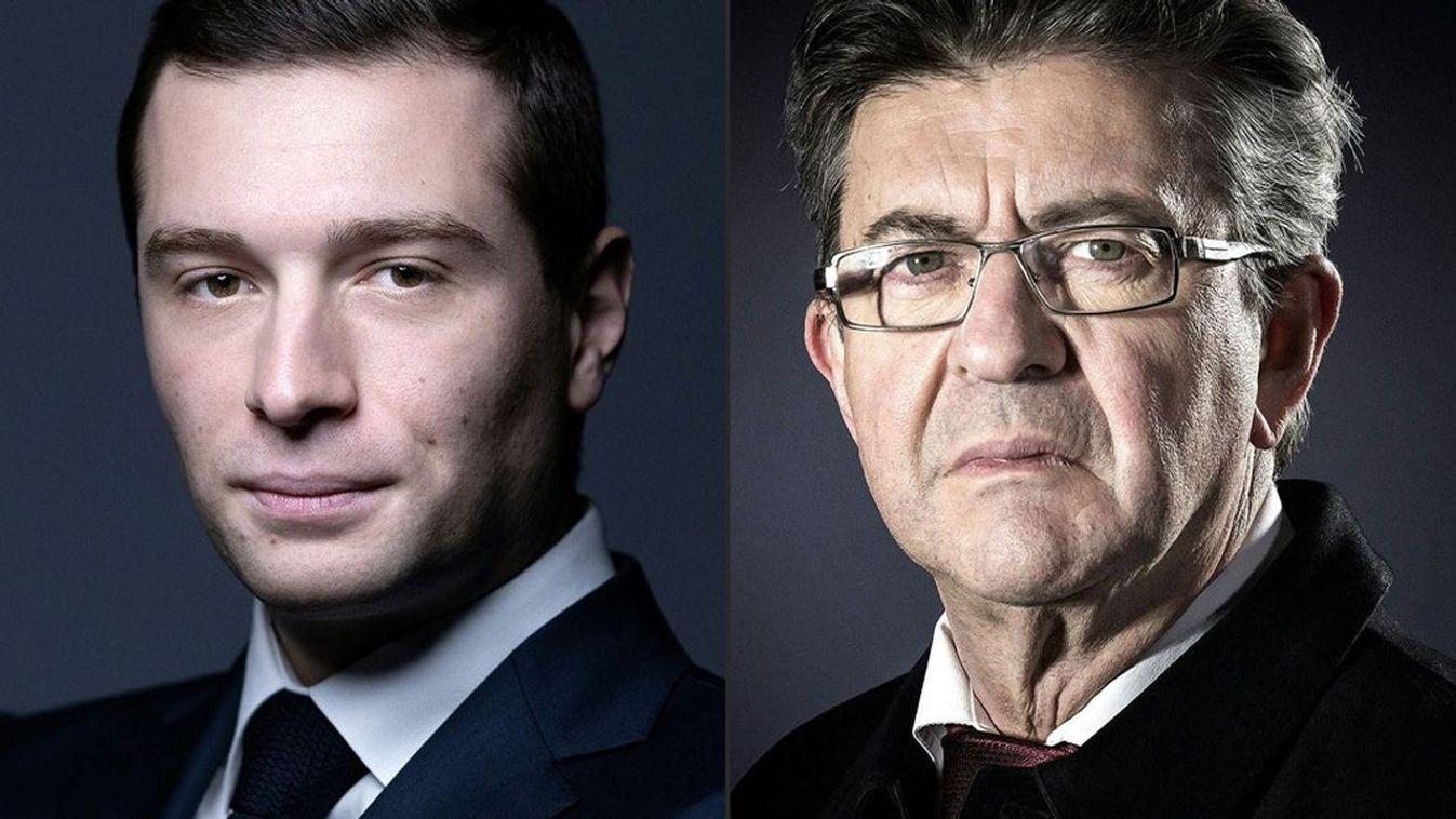 Jordan Bardella és Jean-Luc Mélenchon. Fotó: AFP/Joel Saget.